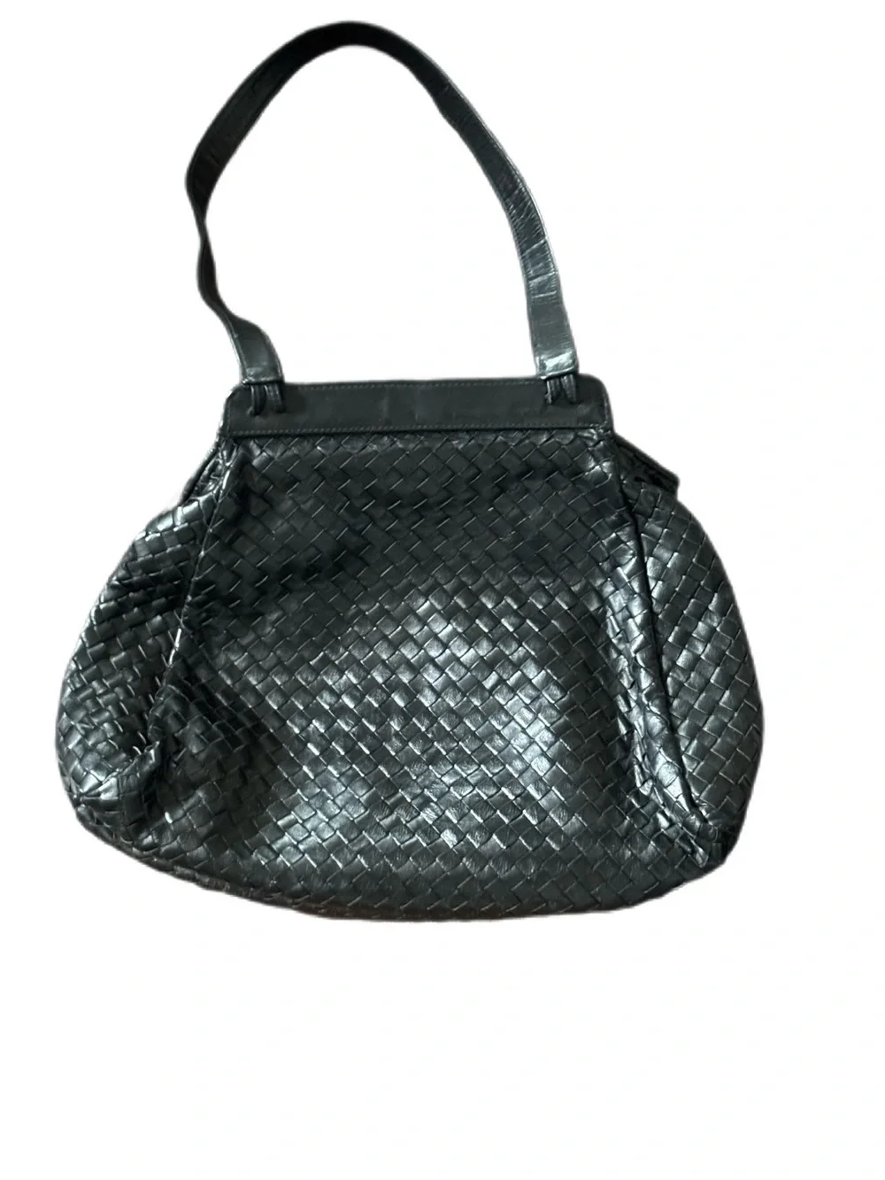 Vintage MEYERS Woven Leather Crossbody Bag Black Intrecciato Style Luxury Look